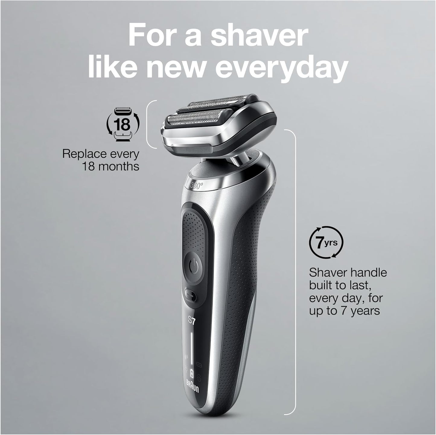Braun Electric Razor for Men, Series 7 360 Flex Head Foil Shaver with Precision Beard Trimmer, Rechargeable, Wet & Dry and Travel Case