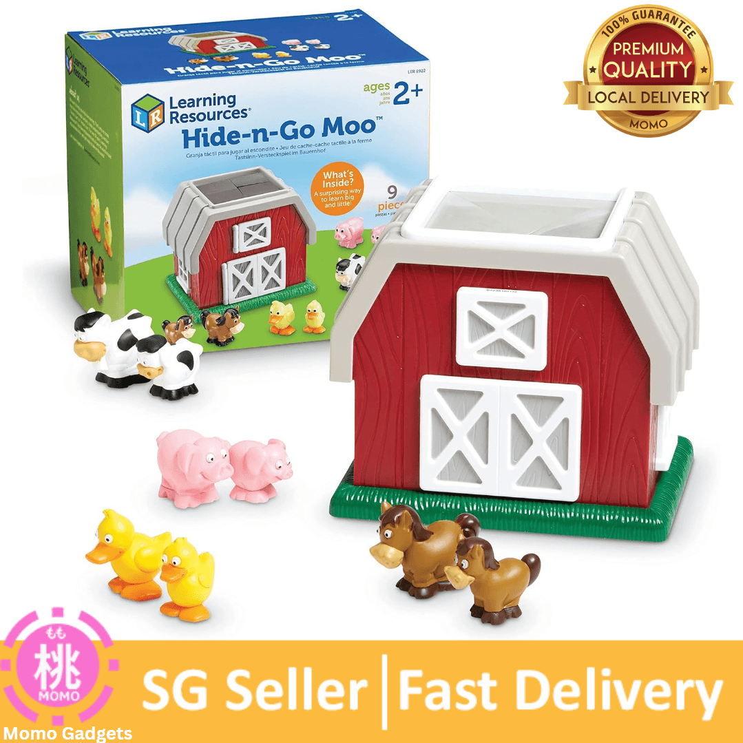 Learning Resources Hide-N-Go Moo, Farm Animal Toy, Barn Toys for Toddlers, 9 Pieces