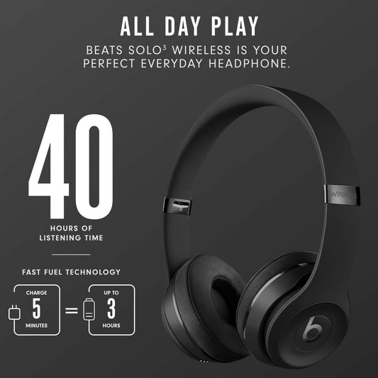 Beats Solo3 Wireless On-Ear Headphones - Apple W1 Headphone Chip, Class 1 Bluetooth, 40 Hours of Listening Time, Built-in Microphone - Black - Momo Gadgets