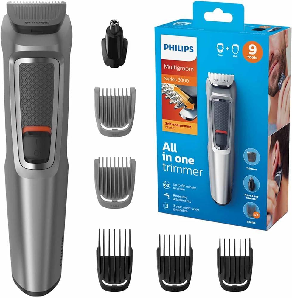 Philips 9-in-1 All-In-One Trimmer, Series 3000 MG3722 Grooming Kit for Beard & Hair with 9 Attachments - Momo Gadgets