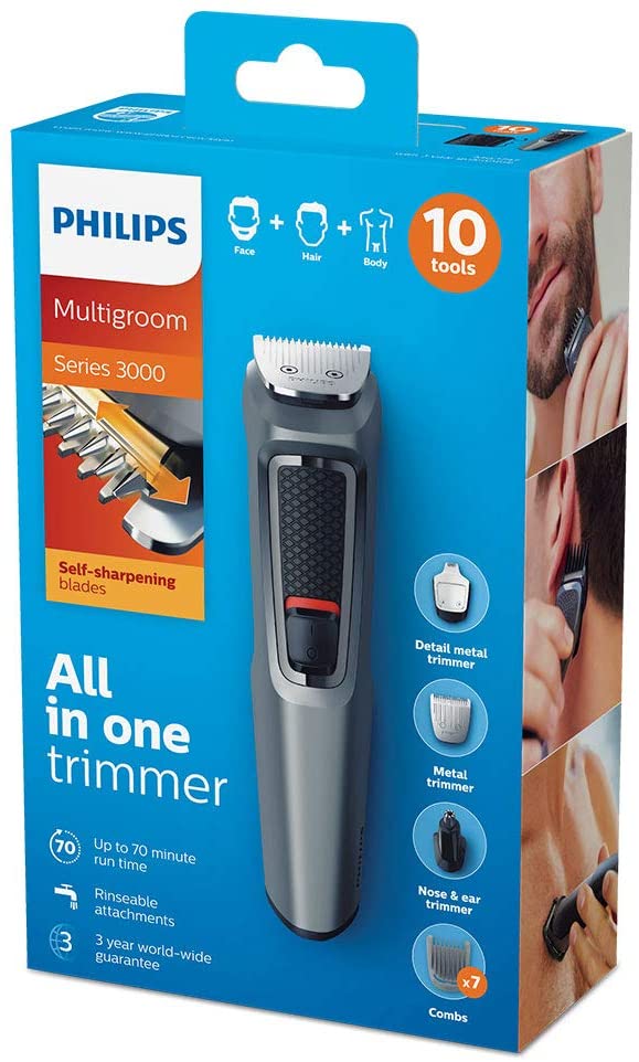 Philips 10 in 1 Trimmer, Series 3000 / 5000 Grooming Kit, Hair Clipper and Body Groomer with Nose Trimmer- MG3747/MG5730