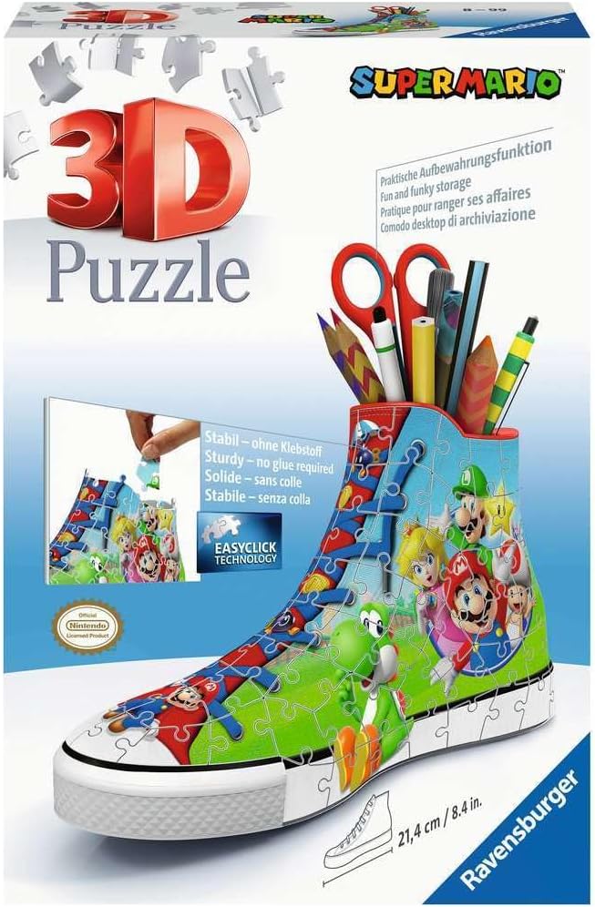 Ravensburger Super Mario Brothers Pencil Pot- 54 Pieces/Shoe 3D-108 Pieces 3D Jigsaw Puzzles for Kids Age 6 Years Up