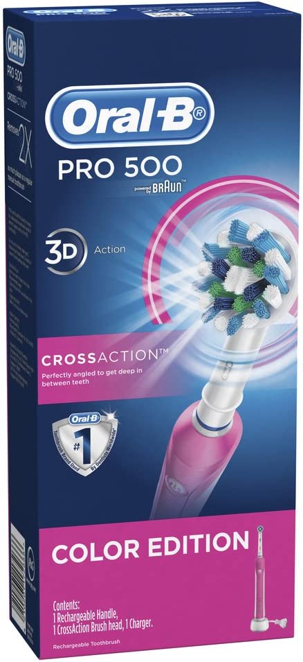 Oral B Pro 650 / Pro 500 Blue or Pink Option Electric Rechargeable Toothbrush Powered by Braun
