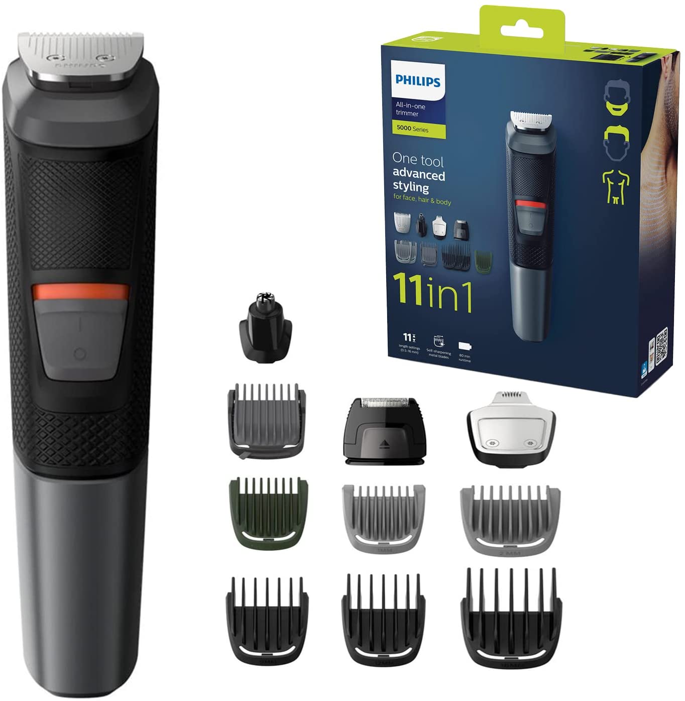 Philips 10 in 1 Trimmer, Series 3000 / 5000 Grooming Kit, Hair Clipper and Body Groomer with Nose Trimmer- MG3747/MG5730