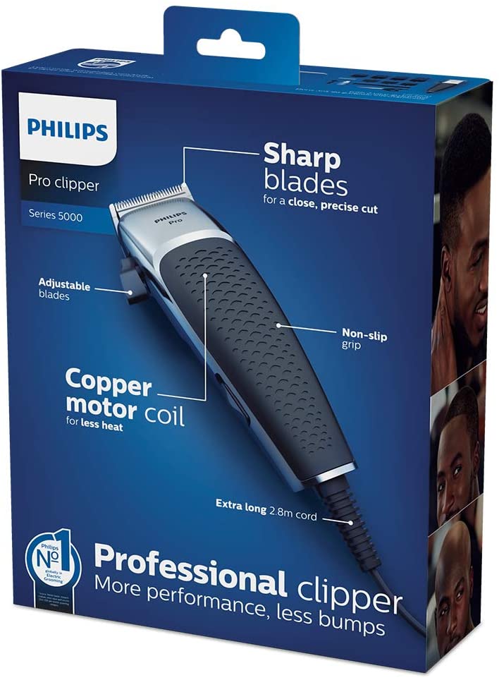 Philips Series 5000 Professional Hair & Beard Clipper, Linear Motor with Adjustable Blades and Close Precision - HC5100