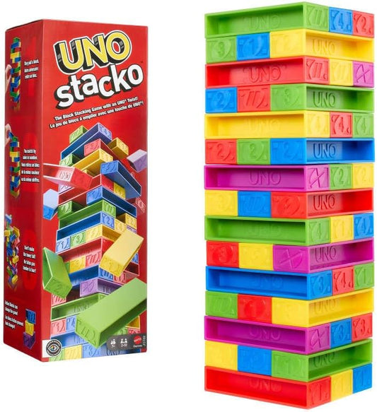 Mattel Games UNO Stacko Game for Kids & Family with 45 Colored Stacking Blocks & Loading Tray, Build & Play, Nights & Parties