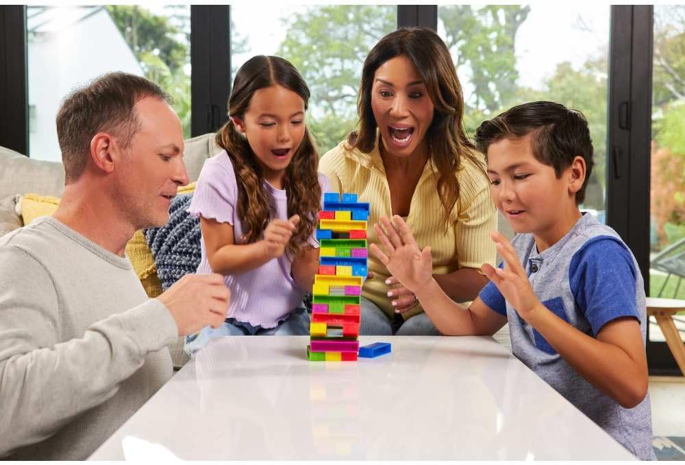 Mattel Games UNO Stacko Game for Kids & Family with 45 Colored Stacking Blocks & Loading Tray, Build & Play, Nights & Parties
