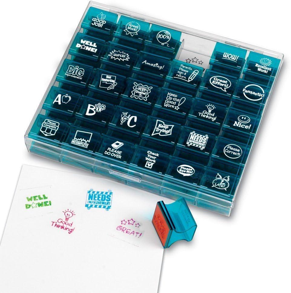 Learning Resources Jumbo Illustrated Teacher Stamps, Set of 30, Ages 3+, Messages Stamps for Homework School Classroom