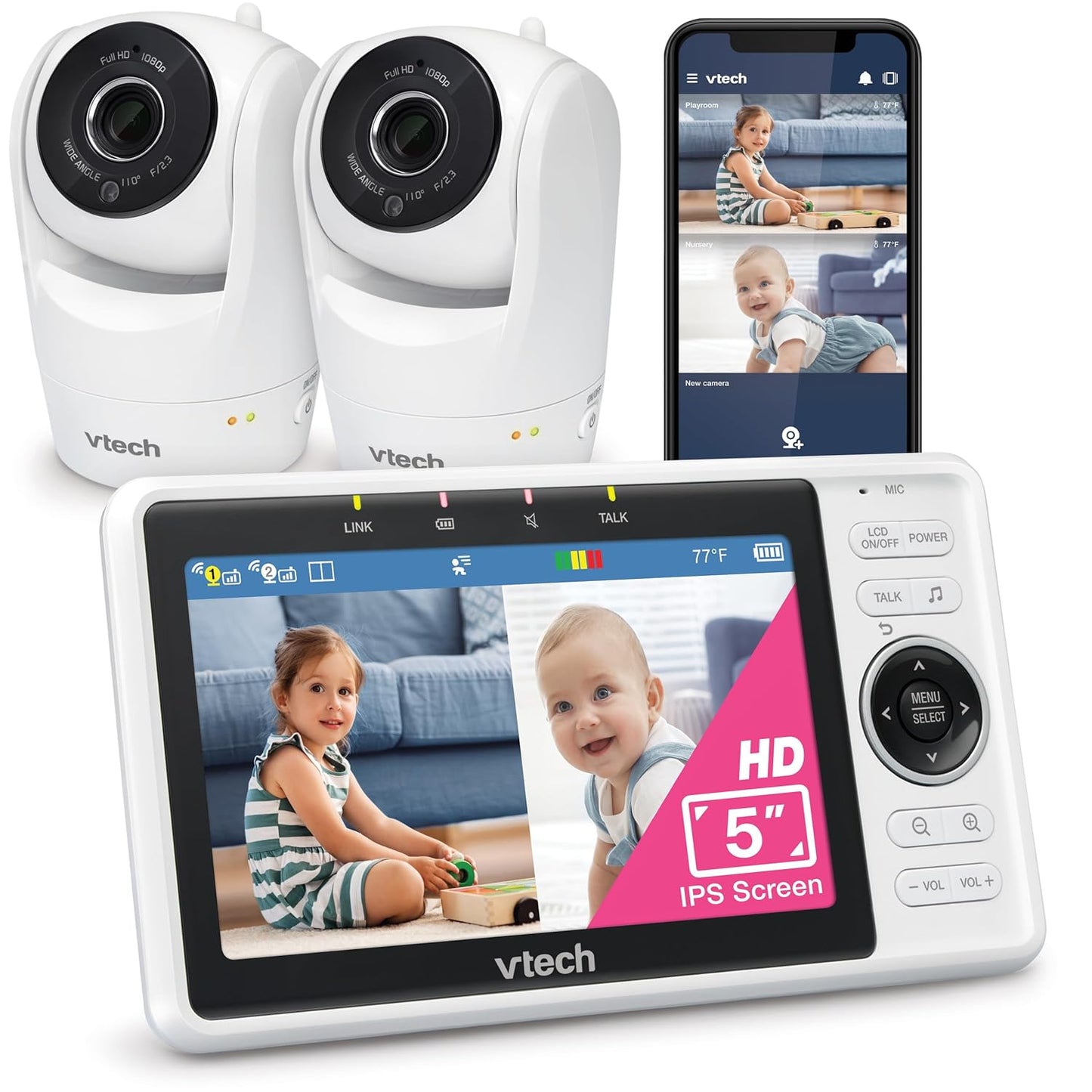 VTech Upgraded Smart WiFi Baby Monitor 720p Display, 1080p Camera, HD NightVision, Fully Remote Pan Tilt Zoom, 2-Way Talk, Free Smart Phone App, Works with iOS, Android
