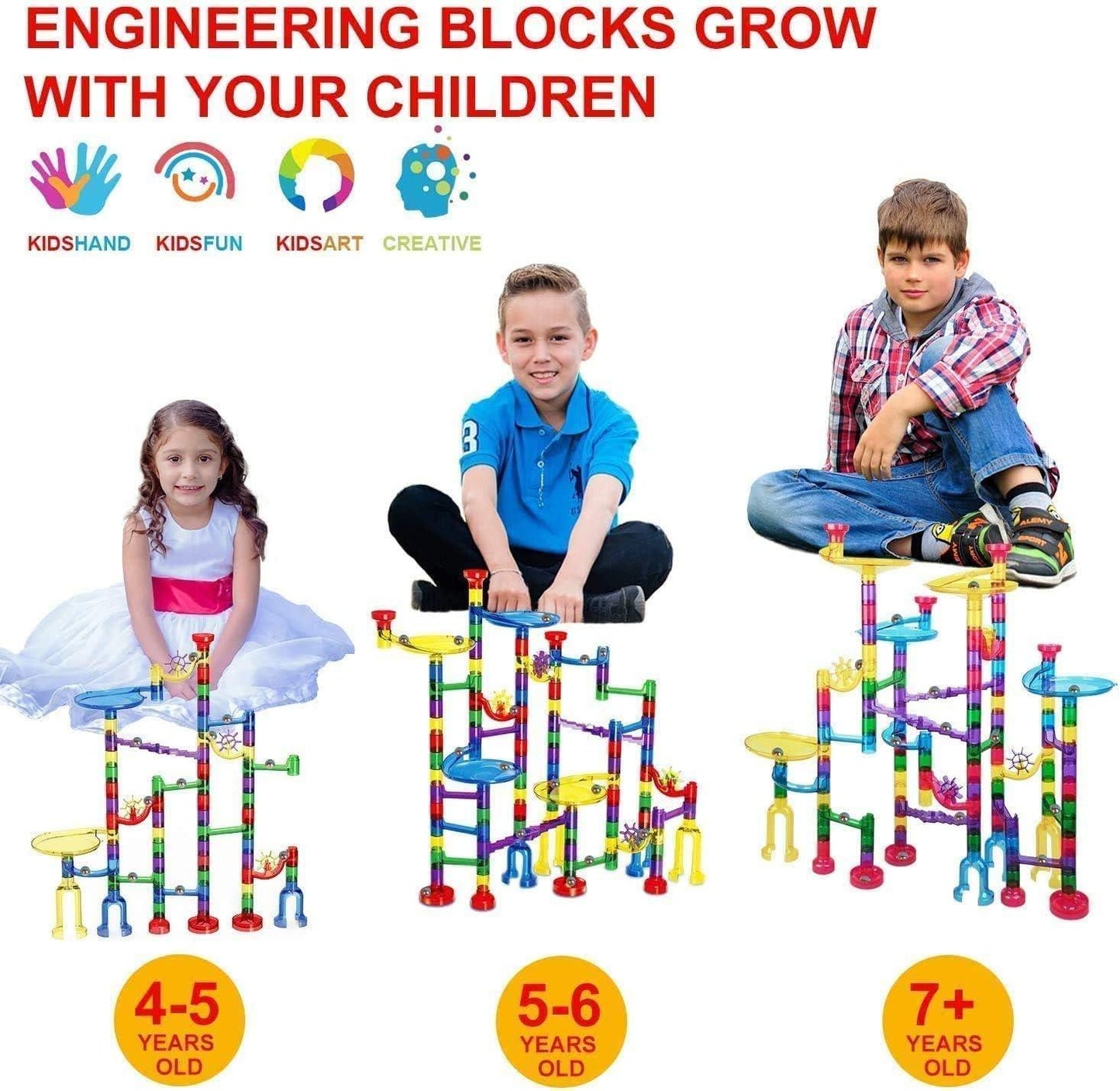 Meland Marble Run - 132Pcs/207Pcs/153Pcs Marble Maze Game Building Toy for Kid, Marble Track Race Set & STEM