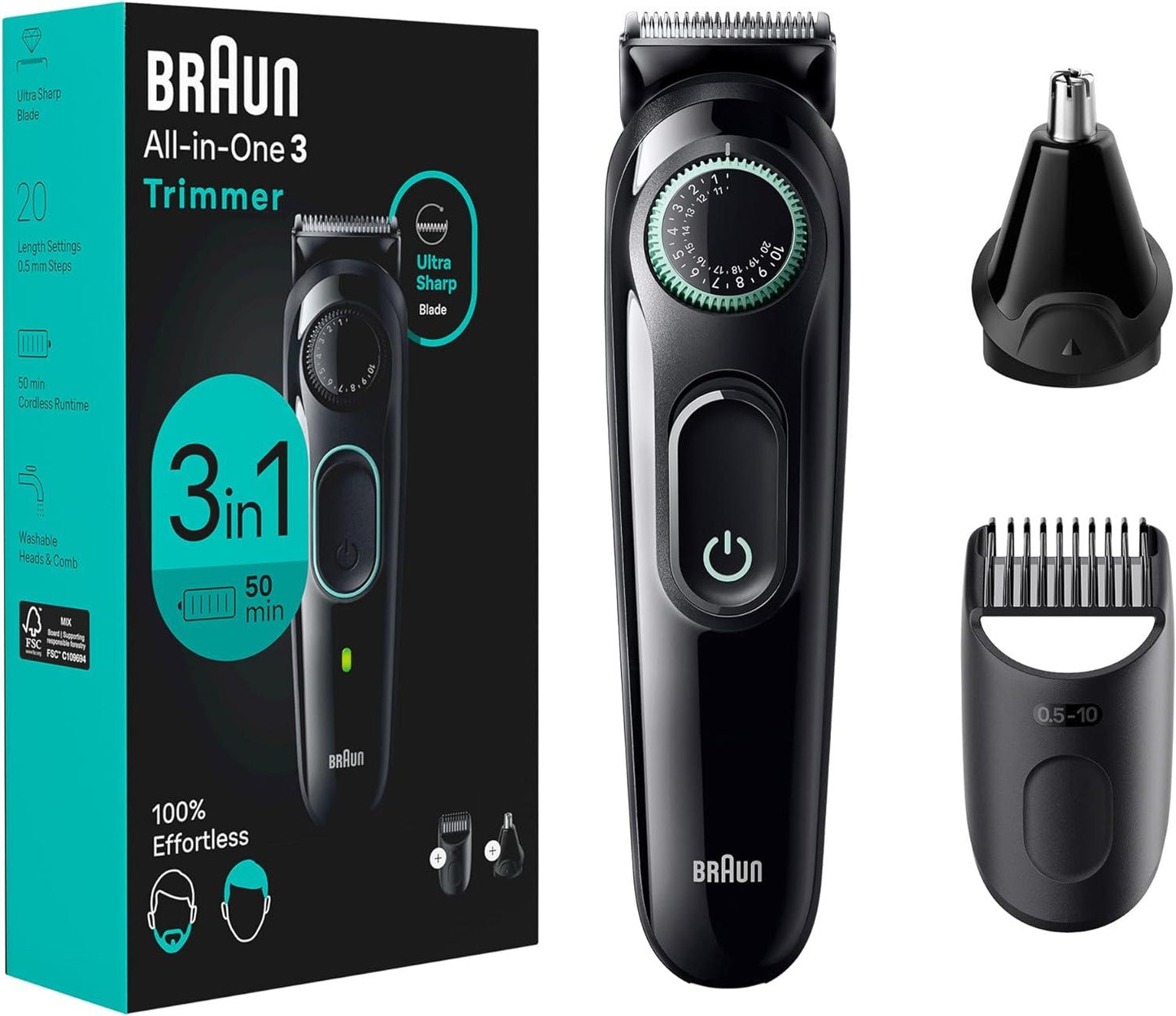 Braun 6 in 1/3 in 1/7 in 1 Style Kit Series 3 Trimmer / Clipper for Men