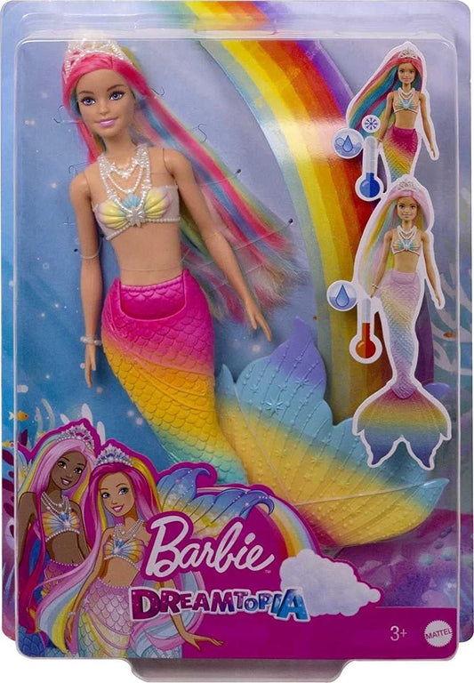 Barbie Dreamtopia Rainbow Magic Mermaid Doll with Rainbow Hair and Water-Activated Color Change Feature, Gift for 3+