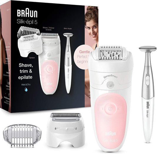 Braun Silk-epil 5 5-820 Epilator For Hair Removal, 3 In 1 Includes Shaver & Trimmer Head, Cordless, Wet & Dry