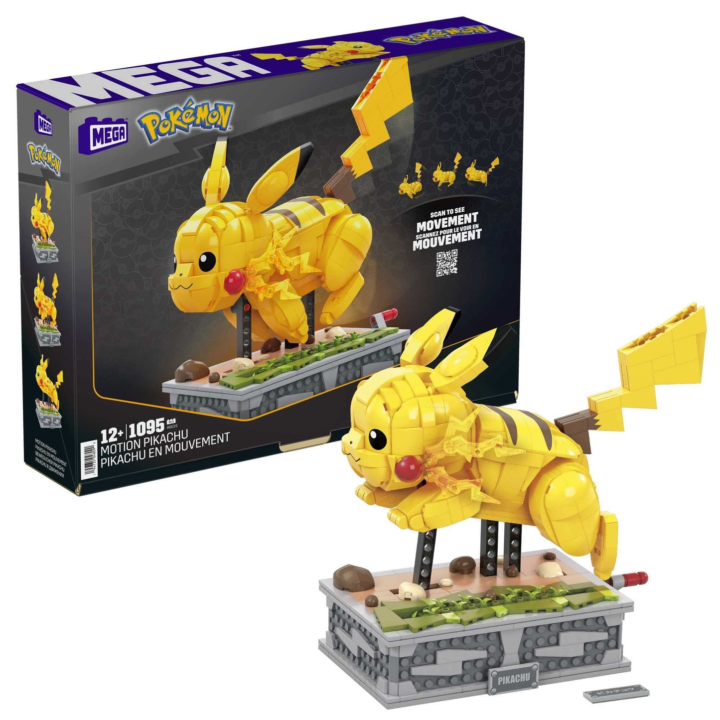 Mega Pokemon Collectible Building Toys for Adults, Motion Pikachu with 1095 Pieces