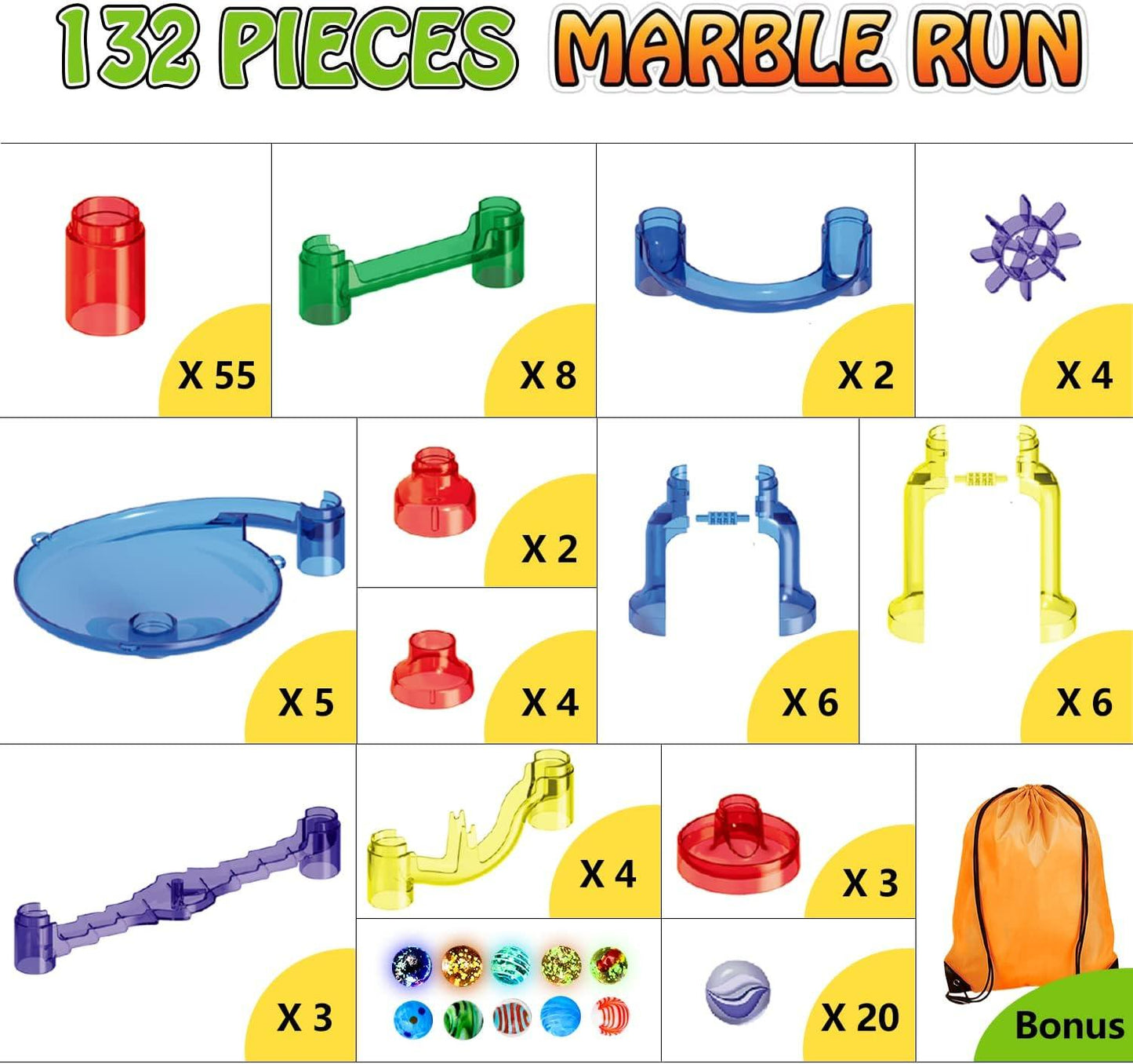 Meland Marble Run - 132Pcs/207Pcs/153Pcs Marble Maze Game Building Toy for Kid, Marble Track Race Set & STEM