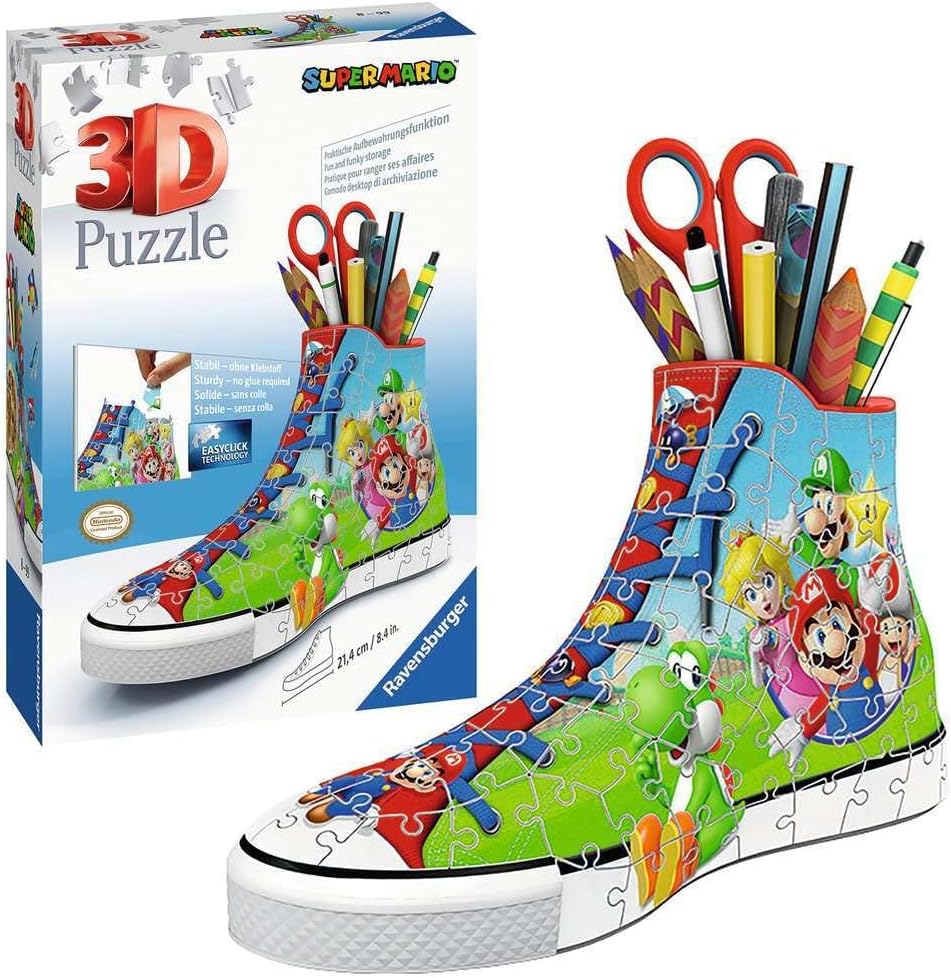 Ravensburger Super Mario Brothers Pencil Pot- 54 Pieces/Shoe 3D-108 Pieces 3D Jigsaw Puzzles for Kids Age 6 Years Up
