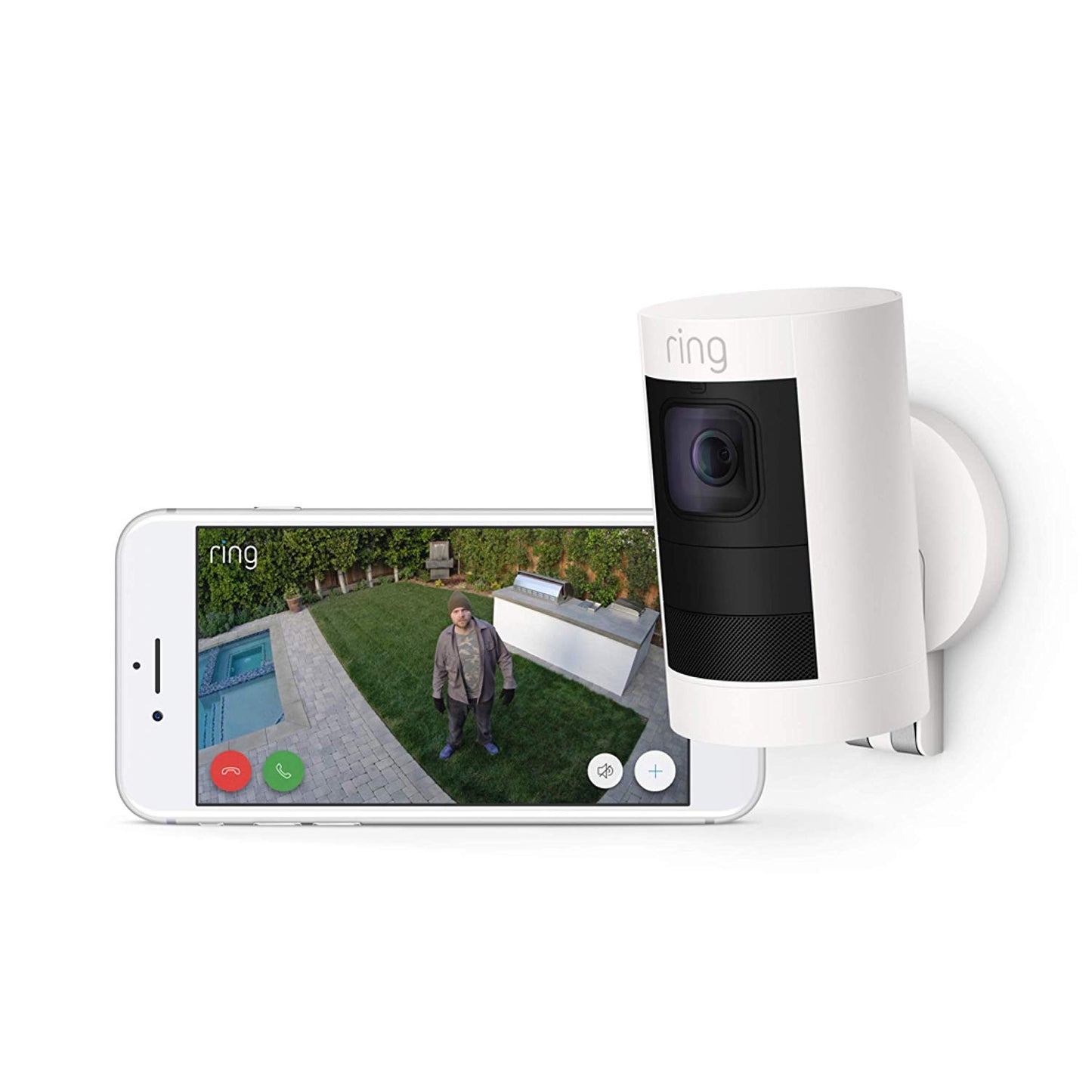 Ring Stick Up Cam ( 3rd Gen ) Battery HD security camera with two-way talk, Works with Alexa - White/Black