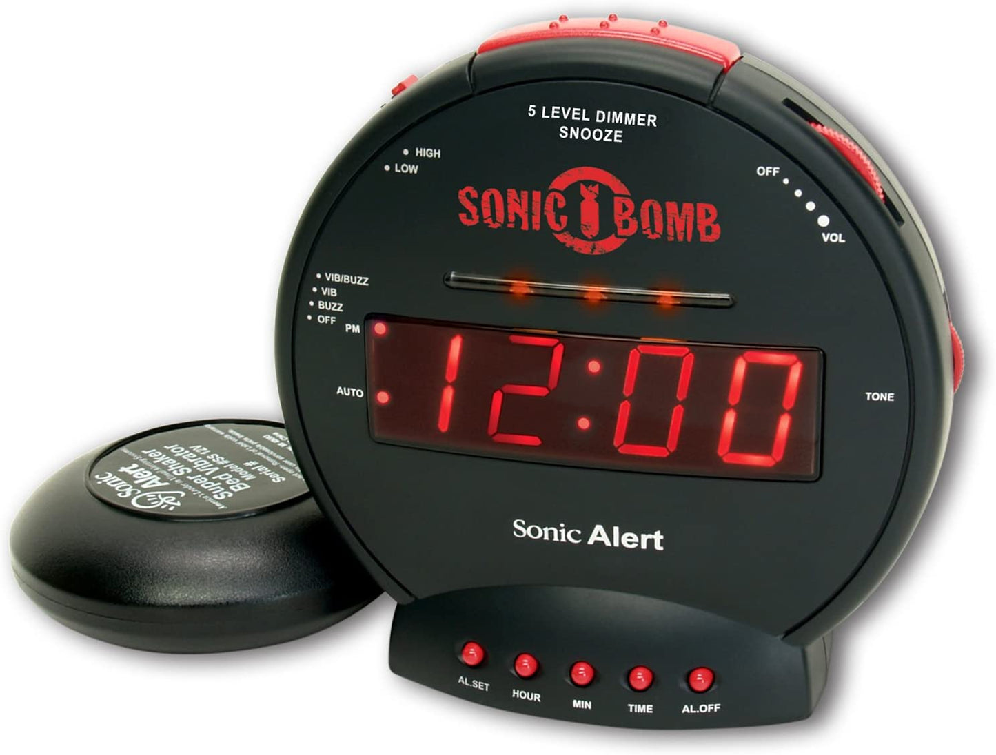 Sonic Bomb Dual Extra Loud Alarm Clock with Bed Shaker | Sonic Alert Vibrating Alarm Clock Heavy Sleepers