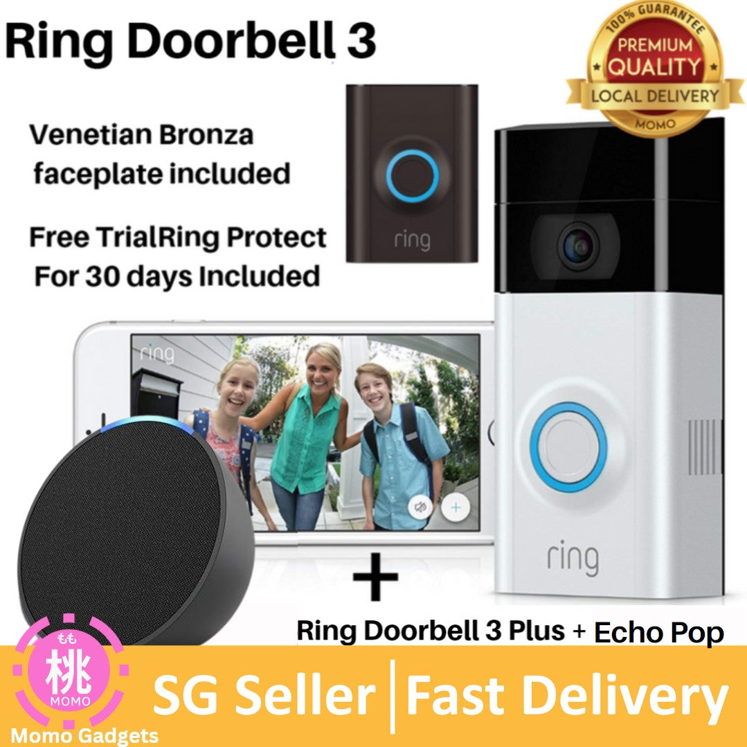 Ring Video Doorbell 3 Plus, Security Door Viewer ( Extra Battery Bundle Option Available )