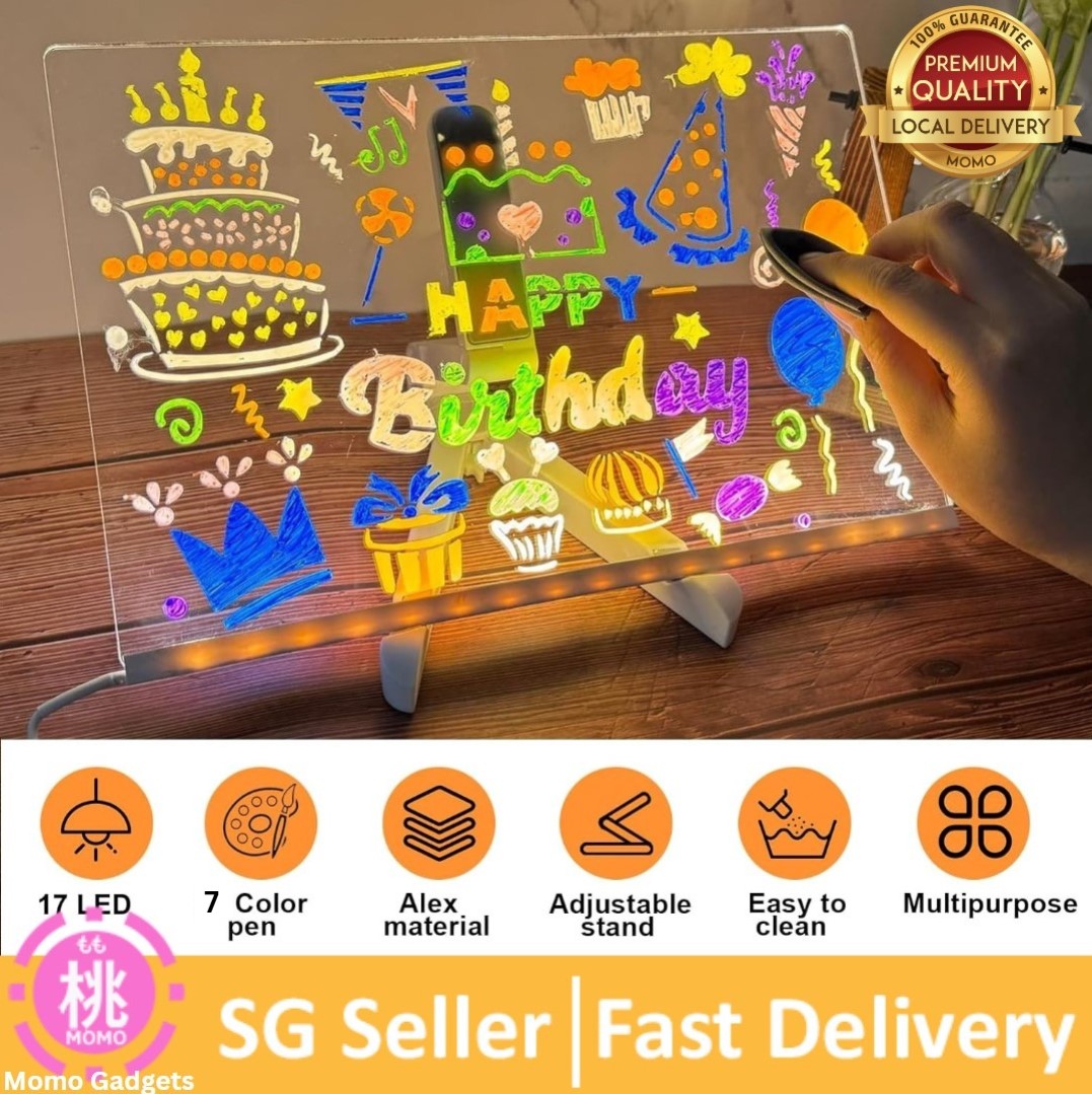 LED Note Board with Colors, 30 x 20 cm Light Up Acrylic Message Board, Illuminating LED Acrylic Message Board