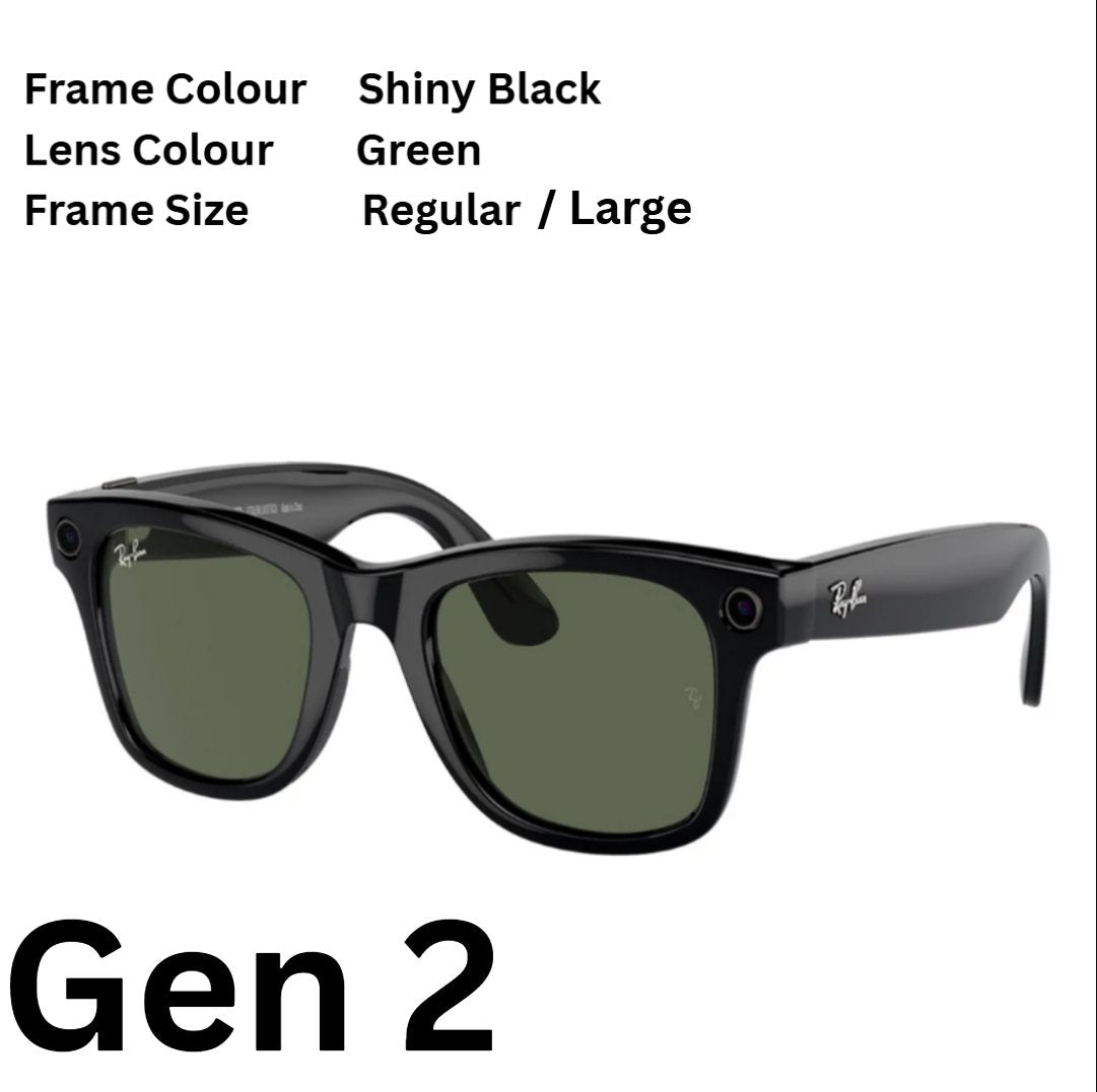 RayBan | Meta Wayfarer Smart Glasses Gen 2 / Gen 1-  Shiny Black / Matte Black / Clear to Graphite Green Transition options (Meta Ray-Ban)