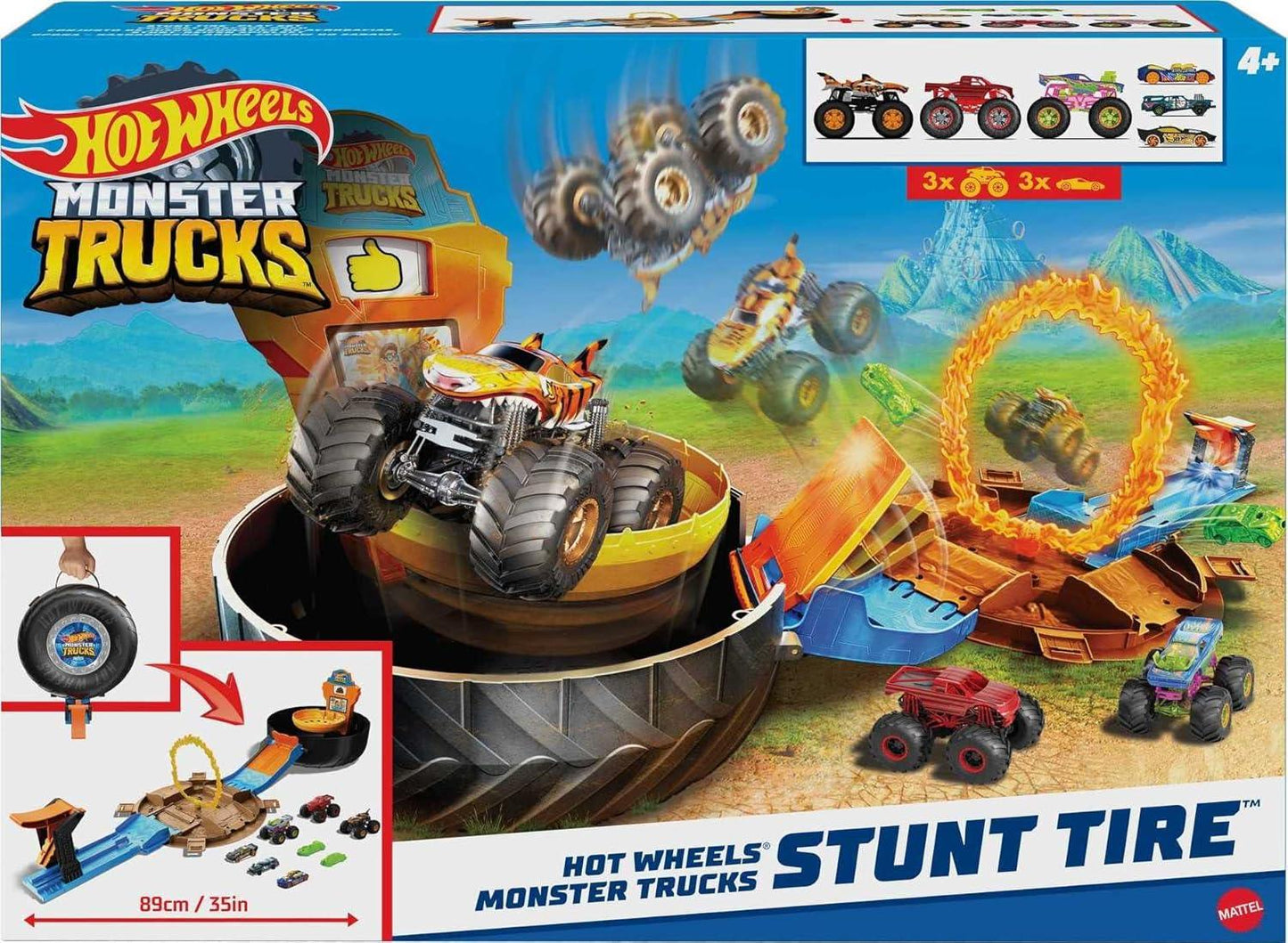 Hot Wheels Monster Trucks Stunt Tire Play Set Opens to Reveal Arena with Launcher