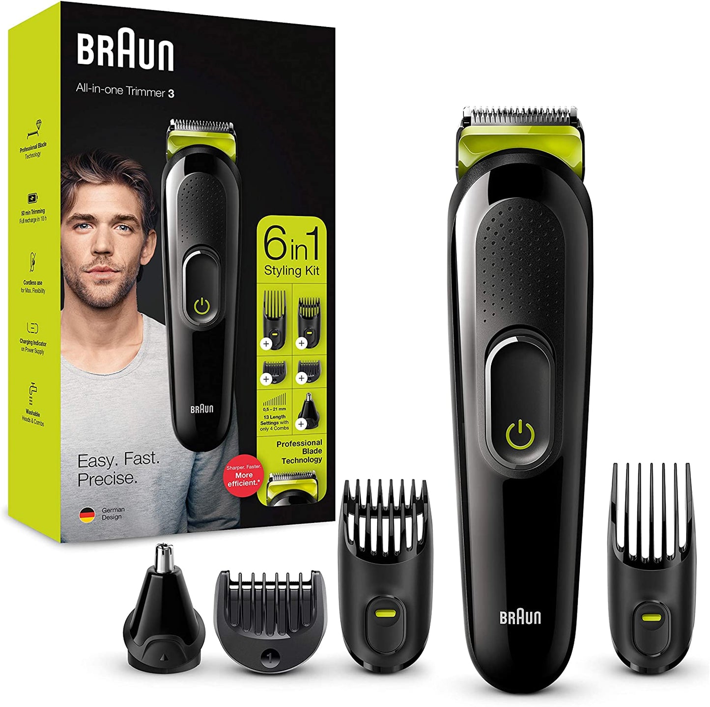 Braun 6 in 1/3 in 1/7 in 1 Style Kit Series 3 Trimmer / Clipper for Men