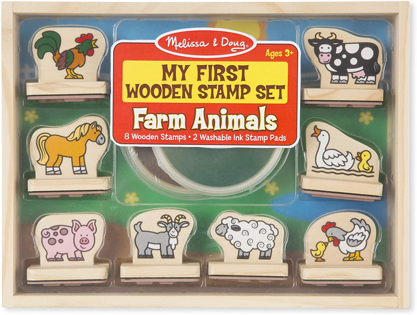Melissa and Doug My First Wooden Stamp Set-Farm Animals/Vehicles-Kids Art Projects, Stamps With Washable Ink for Kids Ages 4+