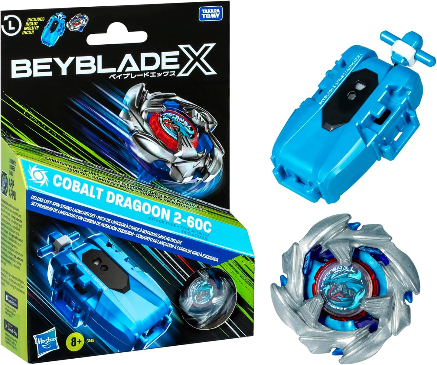 Beyblade X Soar Phoenix 9-60GF / Dranzer Spiral 3-80T / Transformers Collab 4-60P VS 4-80B / Rudder Phoenix 4-70LF / Cobalt Dragoon 2-60C Deluxe String Launcher Set