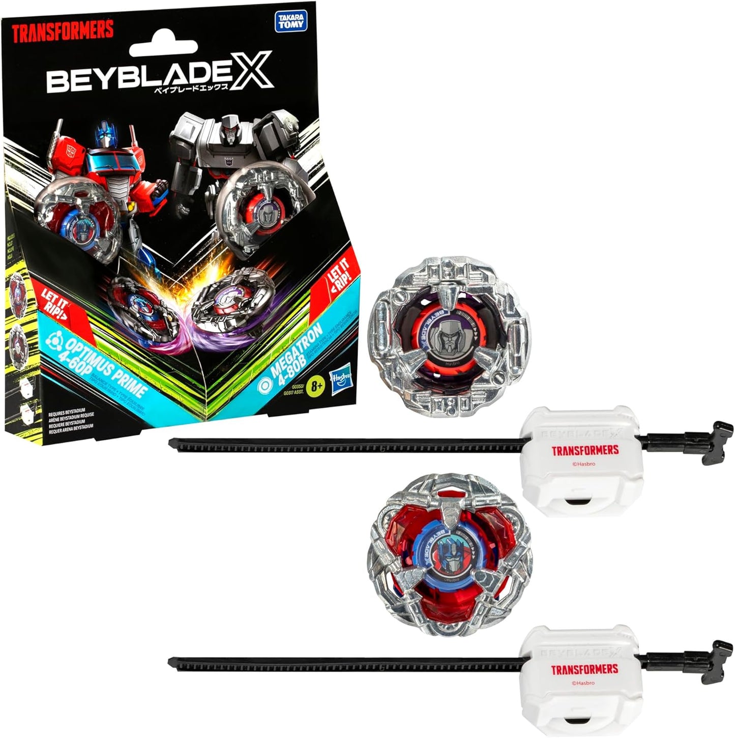 Beyblade X Soar Phoenix 9-60GF / Dranzer Spiral 3-80T / Transformers Collab 4-60P VS 4-80B / Rudder Phoenix 4-70LF / Cobalt Dragoon 2-60C Deluxe String Launcher Set