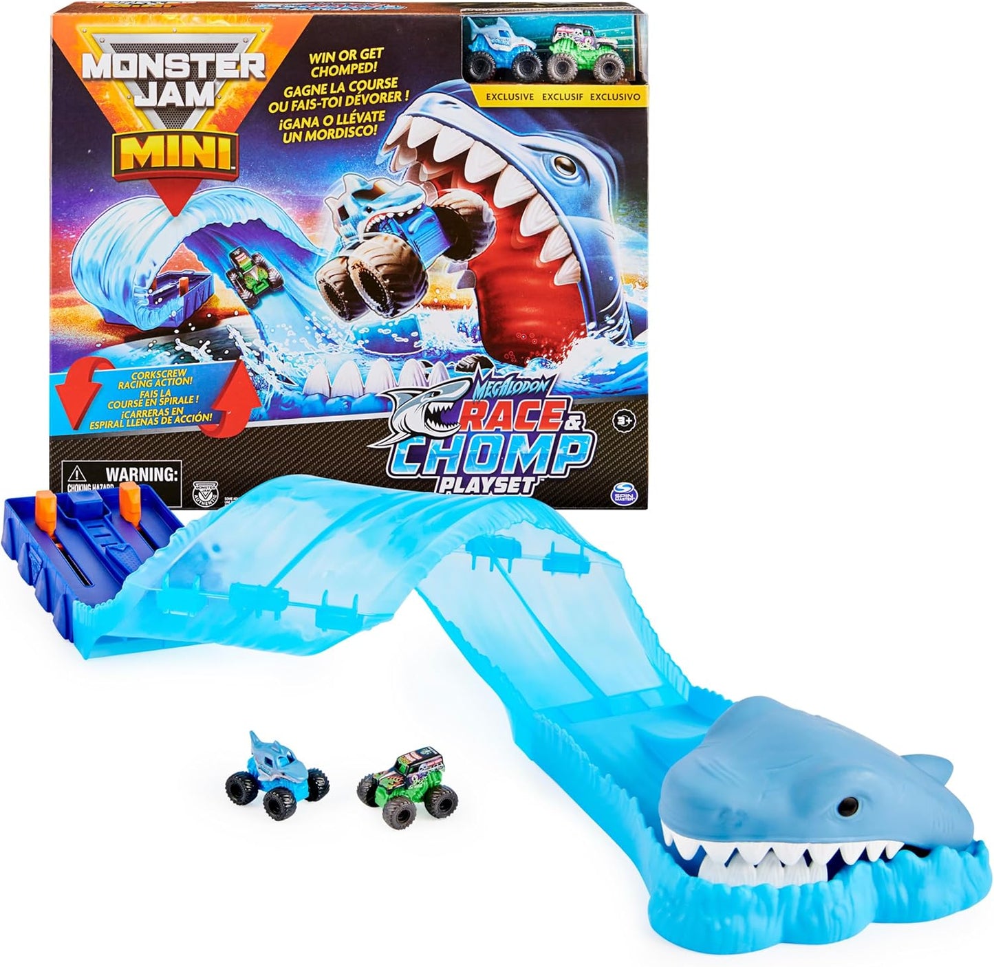 Monster Jam, Mini Megalodon Race and Chomp / Megalodon Mayhem Playset Megalodon Die-Cast Monster Truck