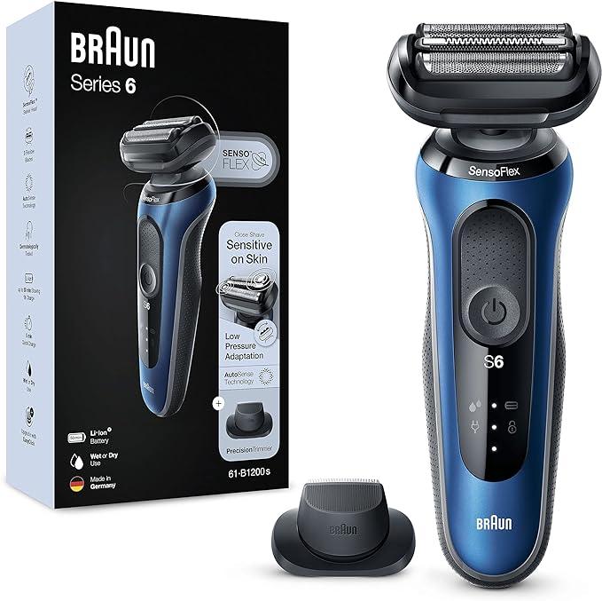 Braun Series 6 60-B1200S Electric Shaver for Men with Precision Beard Trimmer, Wet and Dry, Rechargeable