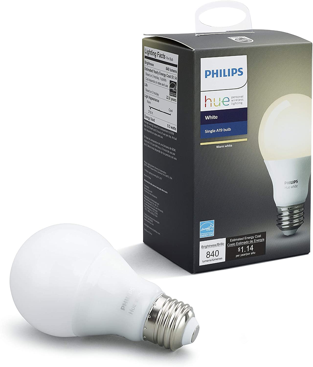 Philips Hue White A19 Single LED Bulb, Works with Amazon Alexa