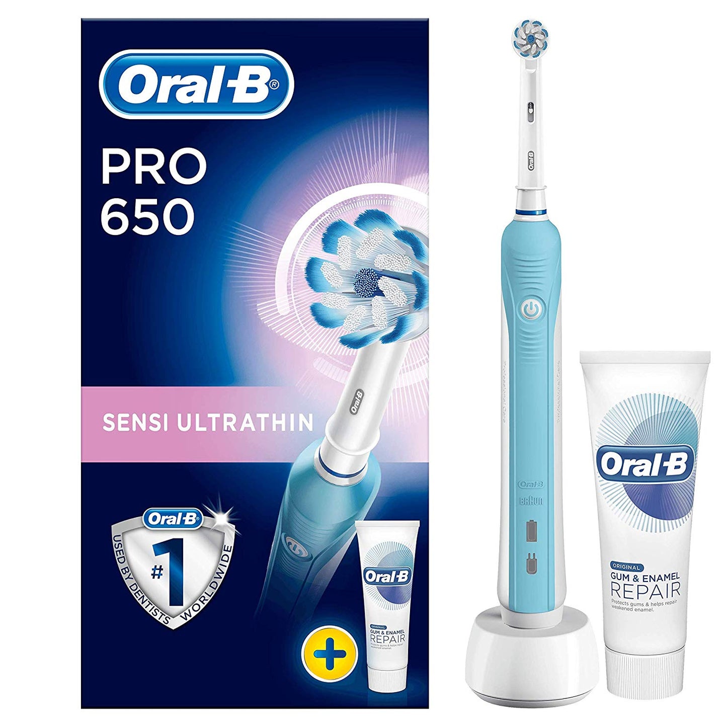 Oral B Pro 650 / Pro 500 Blue or Pink Option Electric Rechargeable Toothbrush Powered by Braun