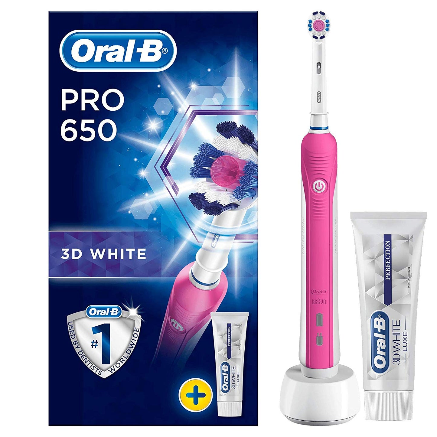Oral B Pro 650 / Pro 500 Blue or Pink Option Electric Rechargeable Toothbrush Powered by Braun