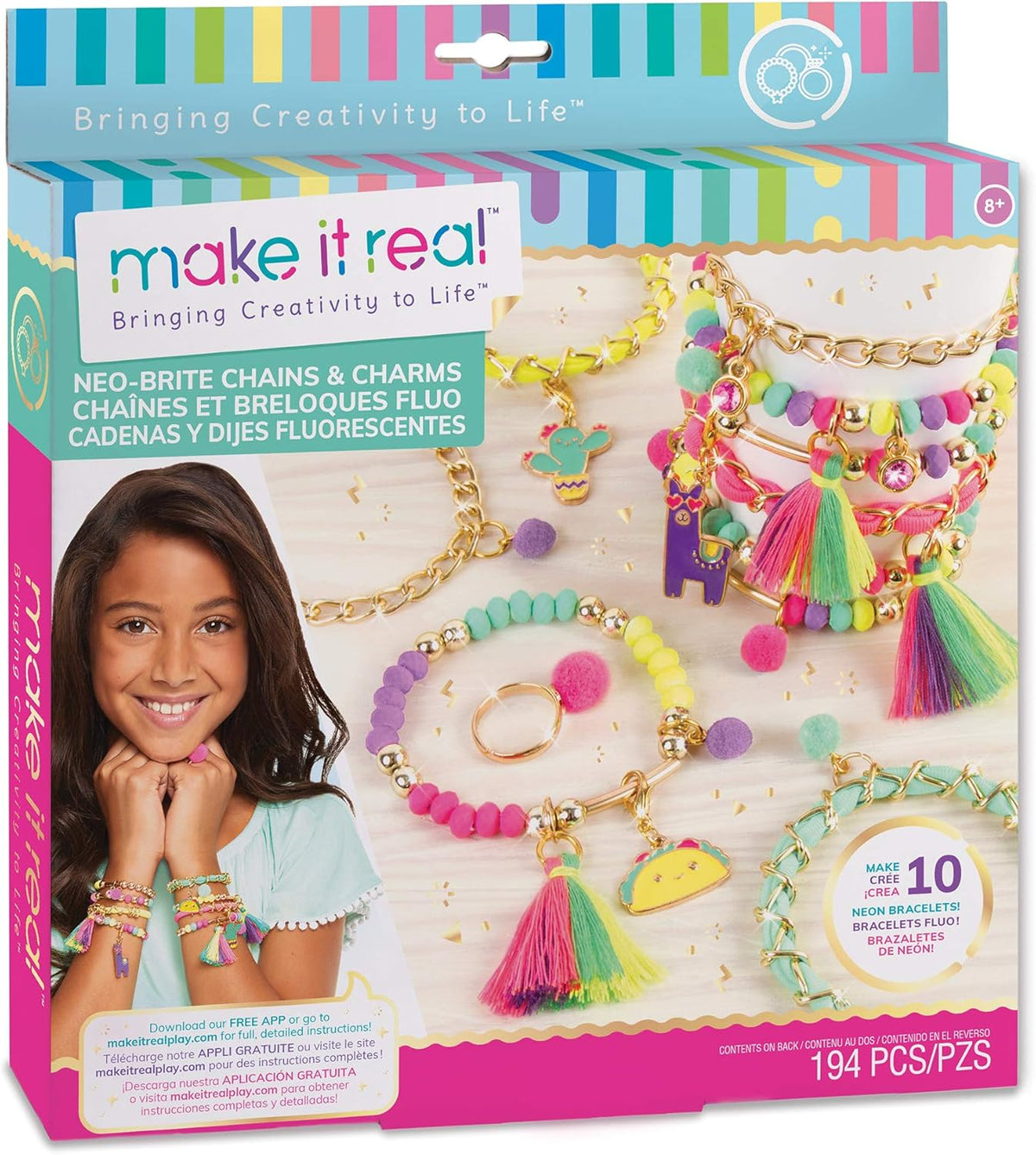 Make It Real: Neo-Brite Chains & Charms Kit-Create 10 Unique Cord&Tassel Charm Bracelets,195 Pieces/280 Piece/872 Piece