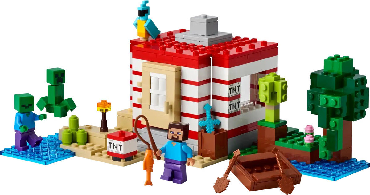 My World Minecraft Building Toy Set with 287 Pieces, Red and White House, Zombie, Creeper, Tree, Boat, and TNT 31005