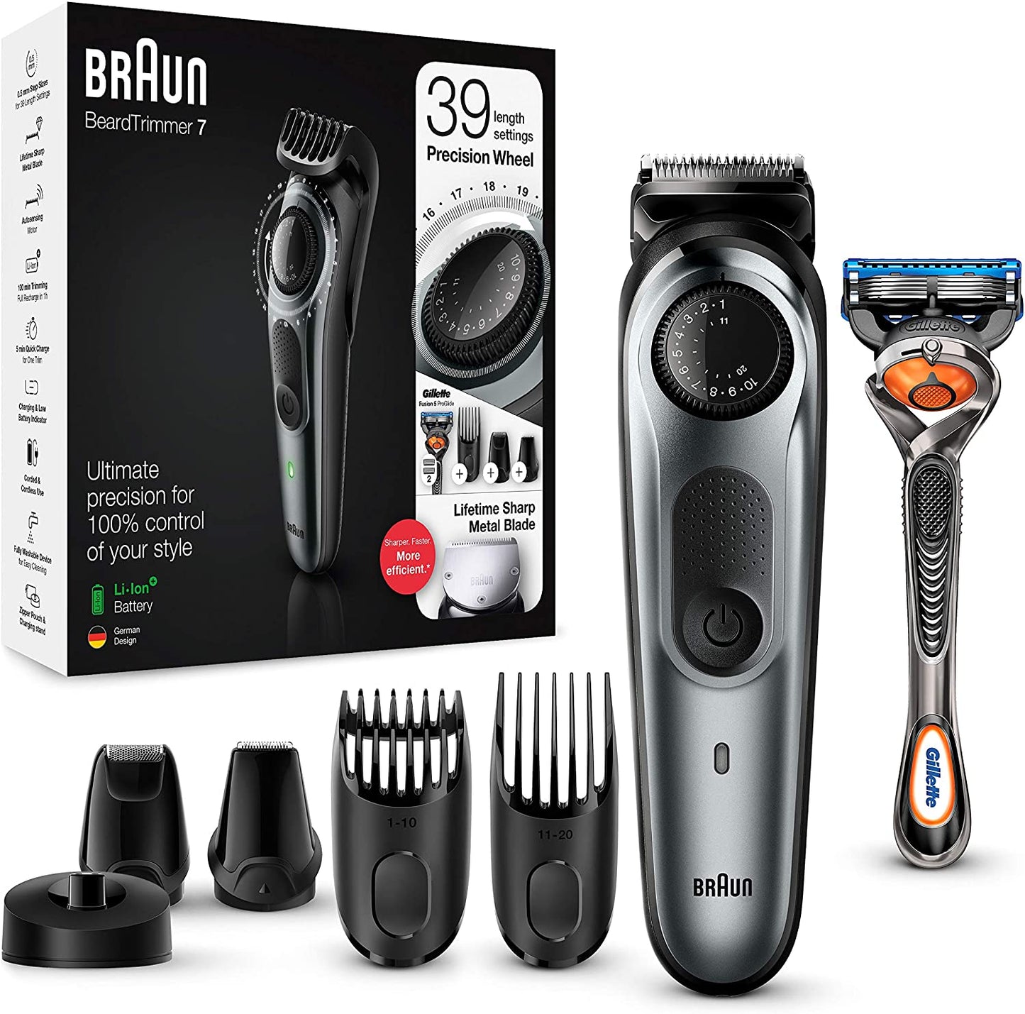 Braun Beard Trimmer BT7240 and Hair Clipper for Men, 39 Length Settings, UK Two Pin Bathroom Plug