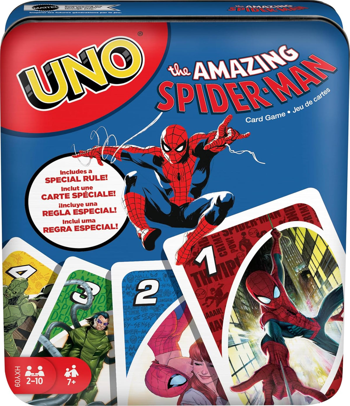 UNO Card Game, Themed to Minecraft Video Game/ The Amazing Spider-Man, Travel Games, Storage Tin Box