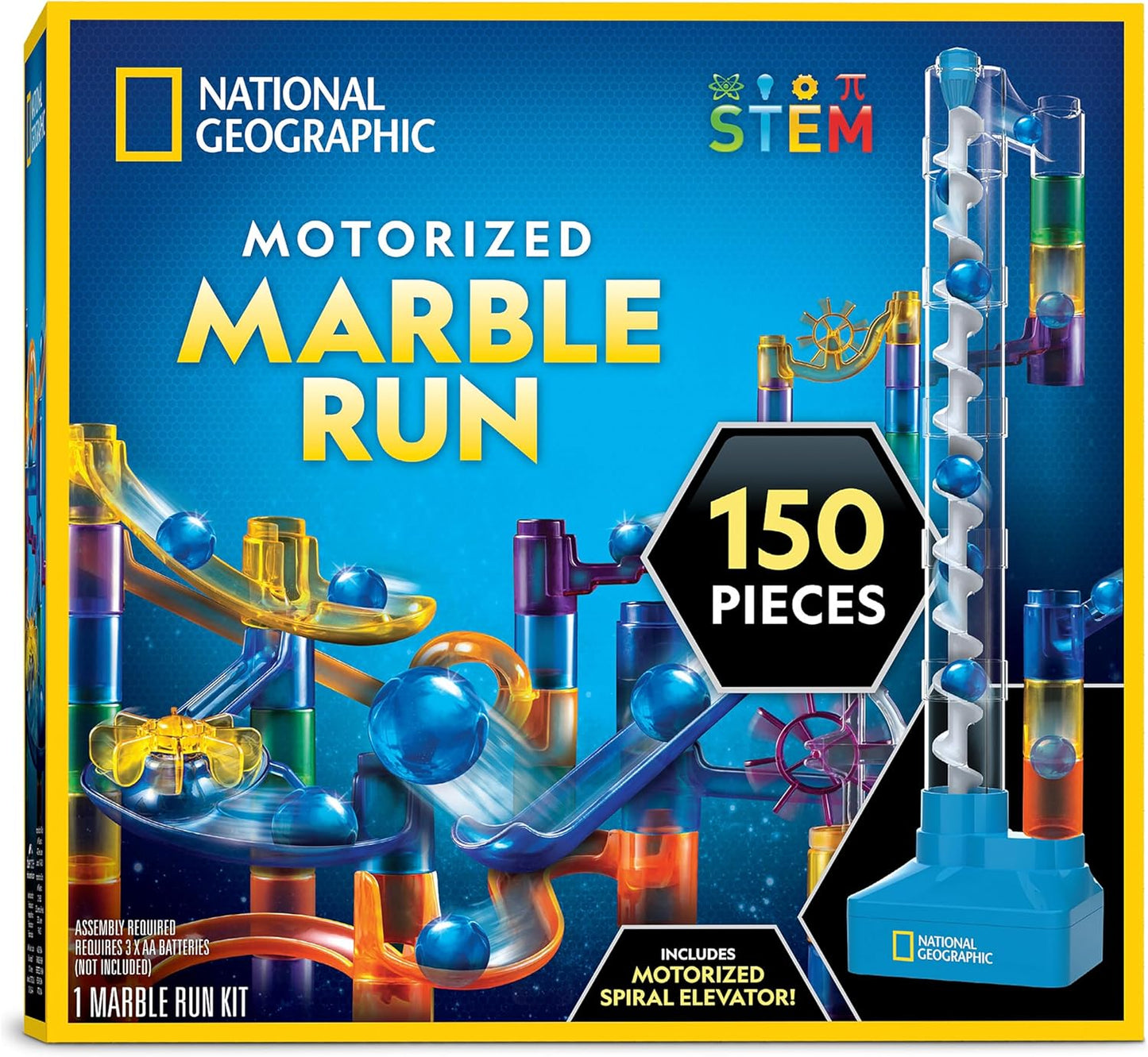 National Geographic Marble Run with Motorized Elevator - 95-Piece/100-Piece Marble Maze Kit with Motorized Spiral Lift