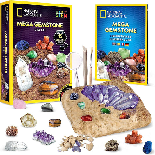 NATIONAL GEOGRAPHIC Mega Gemstone Dig Kit – Dig Up 15 Real Gems - Momo Gadgets