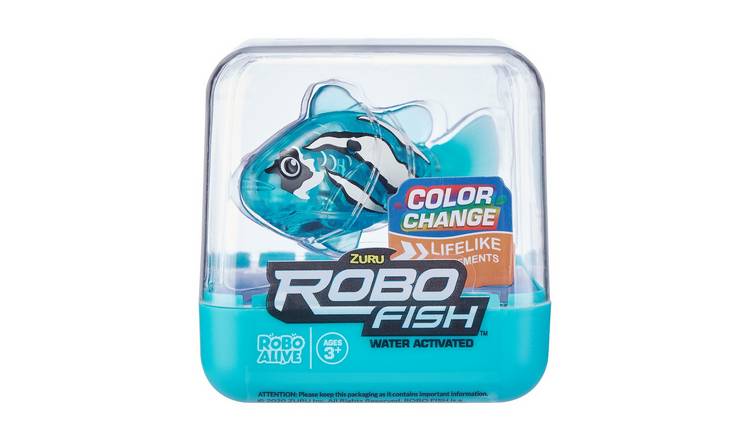 Robo Alive Robo Fish Robotic Swimming Fish (Teal + Orange) by ZURU Water Activated, Changes Color, Comes with Batteries