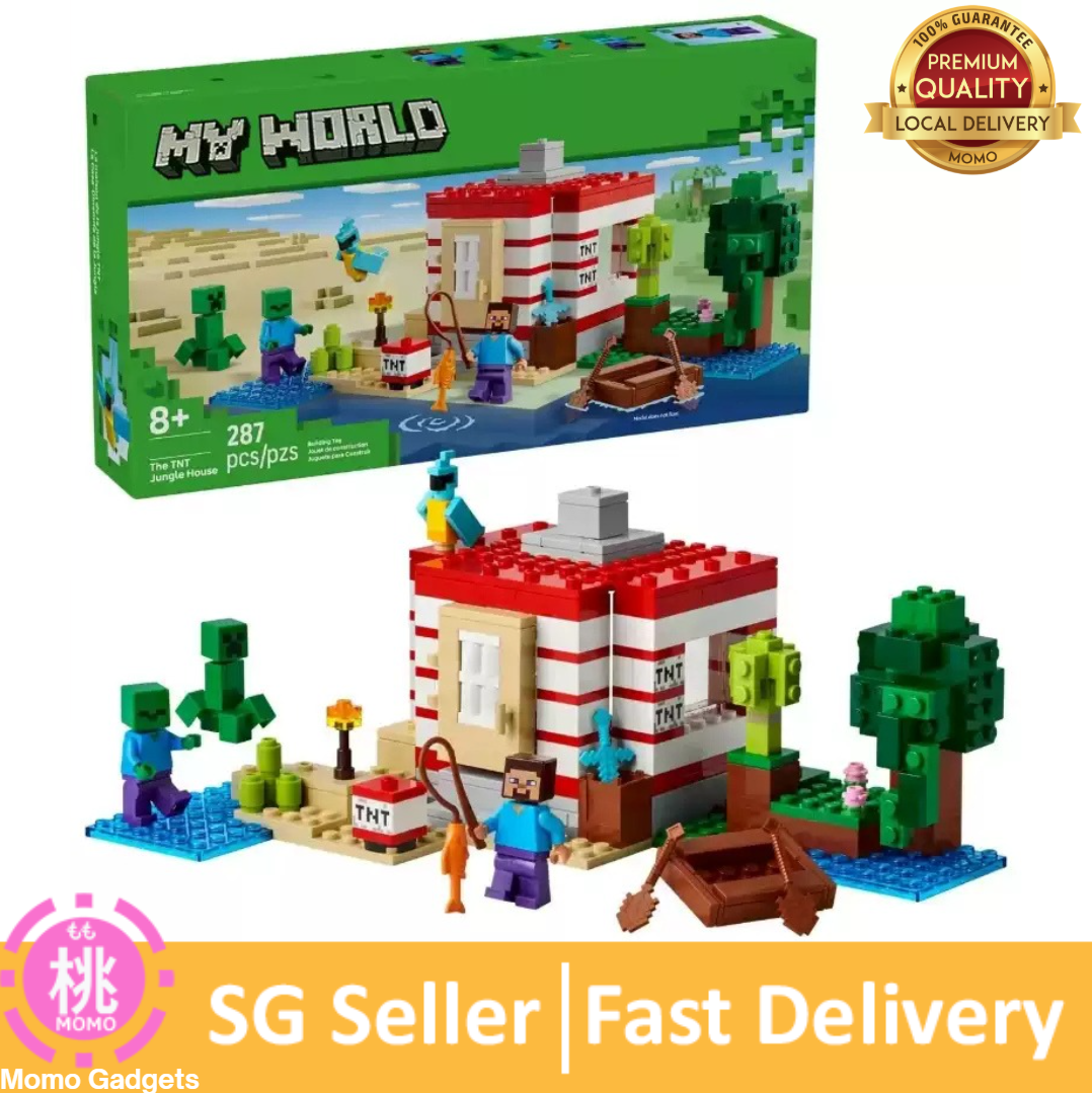 My World Minecraft Building Toy Set with 287 Pieces, Red and White House, Zombie, Creeper, Tree, Boat, and TNT 31005