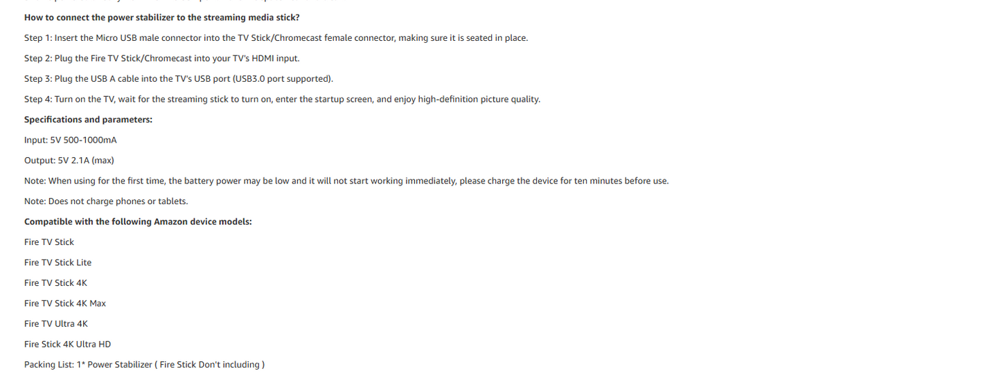 USB Power Cable Adapter for Fire Tv stick or Chromecast with Google TV/Chromecast (Powers Directly from TV USB Port)