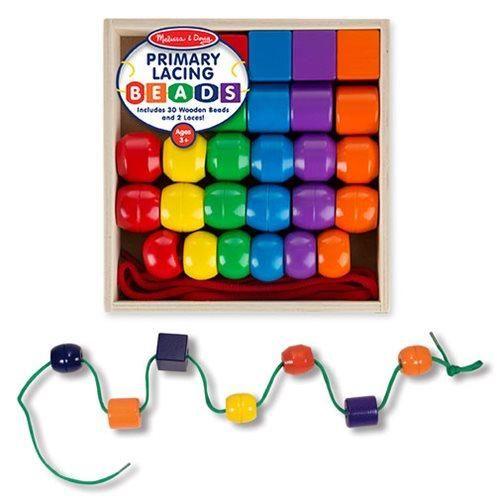 Melissa and Doug Primary Lacing Beads - Educational Toy With 30 Wooden Beads and 2 Laces - Momo Gadgets
