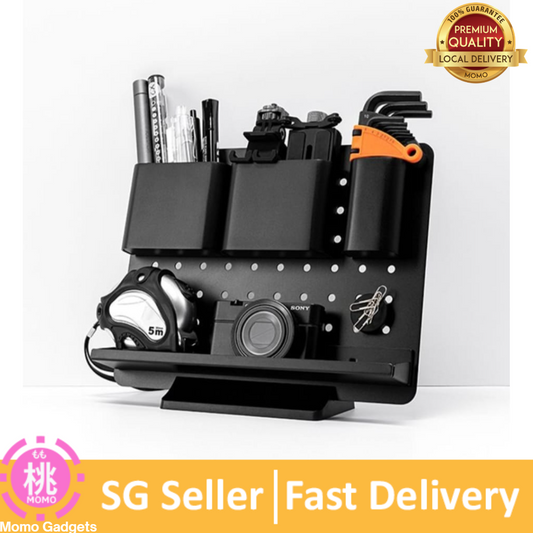 the Aryl Aluminum Desk Organizer, Modular Pegboard w/ Holder, Cable Hook, Phone Stand, Headphone & Controller Hanger