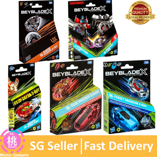 Beyblade X Soar Phoenix 9-60GF / Dranzer Spiral 3-80T / Transformers Collab 4-60P VS 4-80B / Rudder Phoenix 4-70LF / Cobalt Dragoon 2-60C Deluxe String Launcher Set