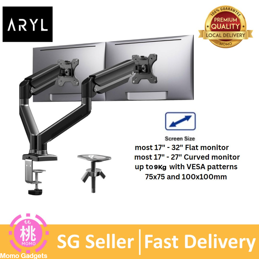 the Aryl Pneumatic Spring Arm Monitor Desk Mount, Full Motion Aluminum Monitor Arm, Supports 7kg, Fits up to 27''