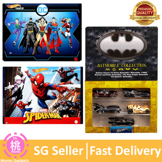 Hot Wheels Toy Cars 5-Pack, Set of 5 DC Character Or Marvel SpiderMan Cars in 1:64 Scale