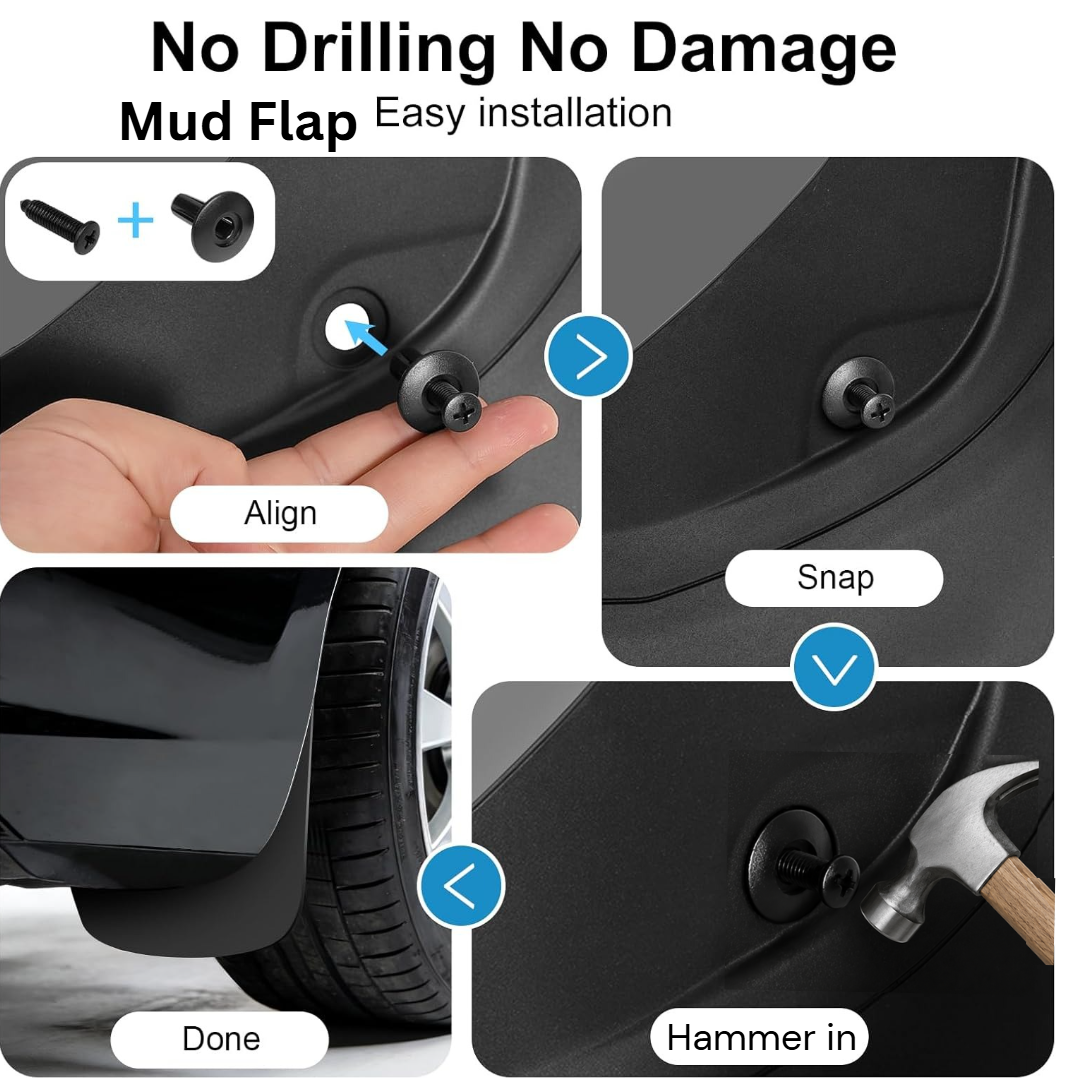 Floor Mats for Tesla Model Y Juniper 2025-2026 All Weather 9Pcs Cargo Liners & 4Pcs Mud Flaps No-Drill Splash Guards